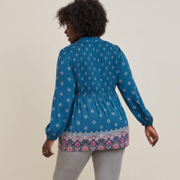 TORRID - babydoll rayon slub smocked button-front tunic top size 0X - Picture 2 of 10